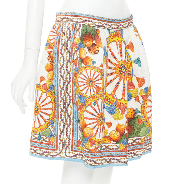 DOLCE GABBANA 2016 Carreto Siciliano print jacquard jacquard mini skirt IT44 L