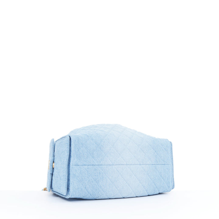 CHANEL Runway 25 Small light blue washed denim gold hardware bucket hobo bag
