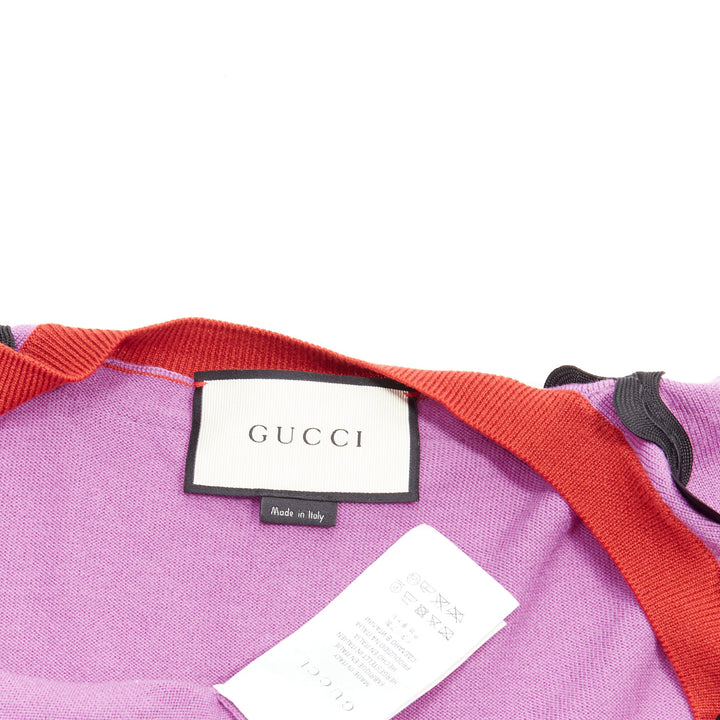 GUCCI 100% wool purple red black wavy trims cropped cardigan S