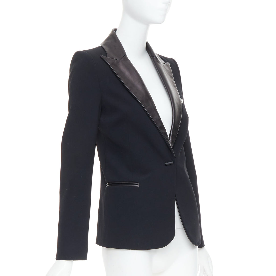 PLEIN SUD black soft leather peak collar geometric buttons blazer jacket