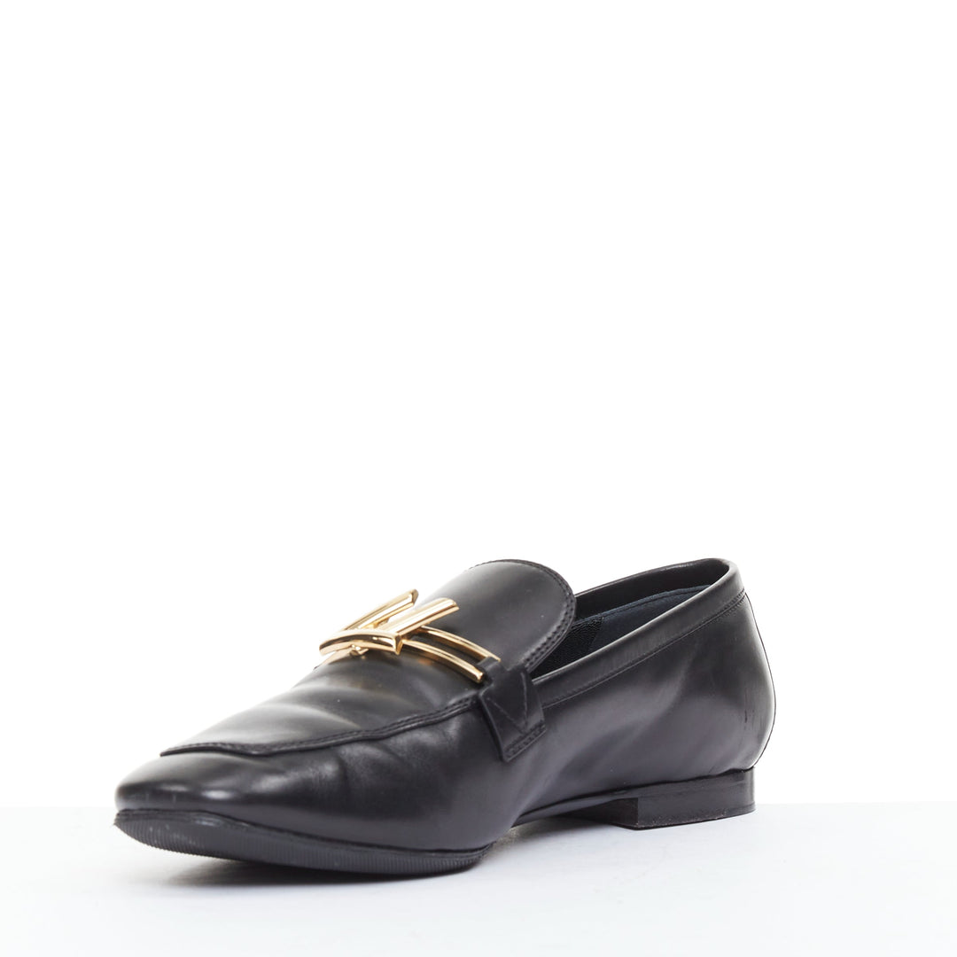 LOUIS VUITTON Upper Case flat black lambskin gold LV bar flat loafers EU36.5