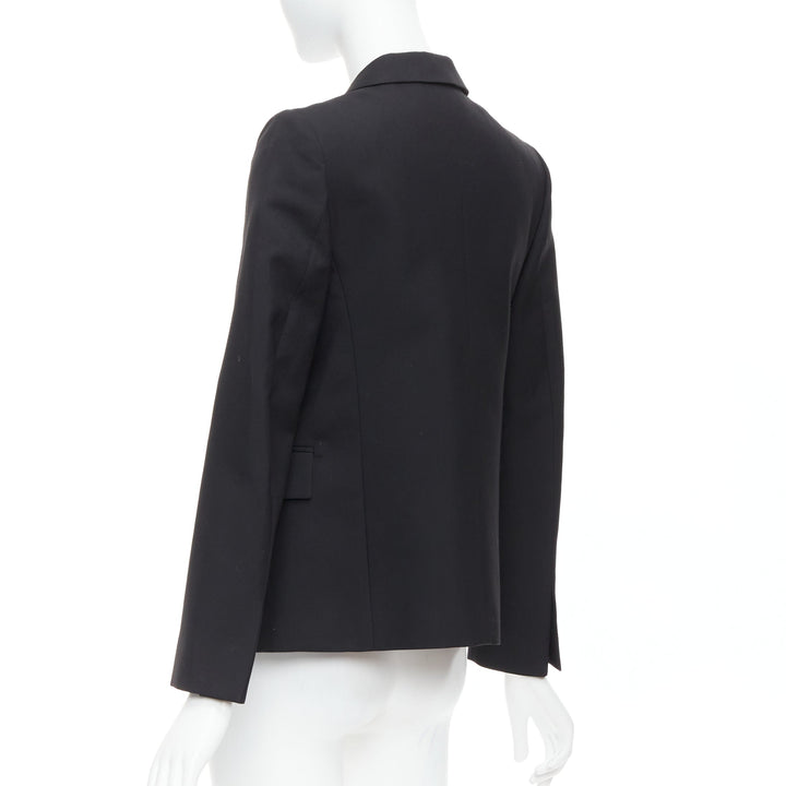 PORTS 1961 black wool silk slit front shoulder padded blazer IT40 S