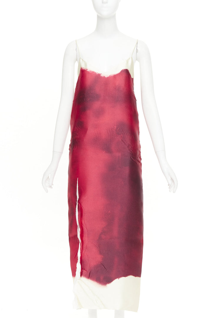 PRADA 2023 Runway red paint effect trompe l'oeil crease pressed dress IT38 XS