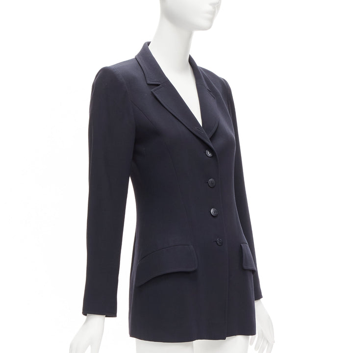 CHANEL Karl Lagerfeld 98A Vintage navy wool CC button blazer FR36 S