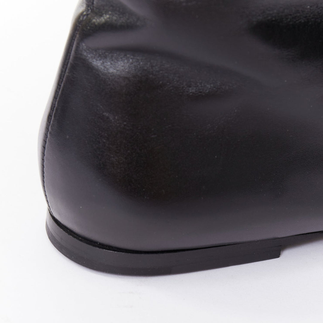 THE ROW Bette black leather square toes knee high flat boots EU37.5