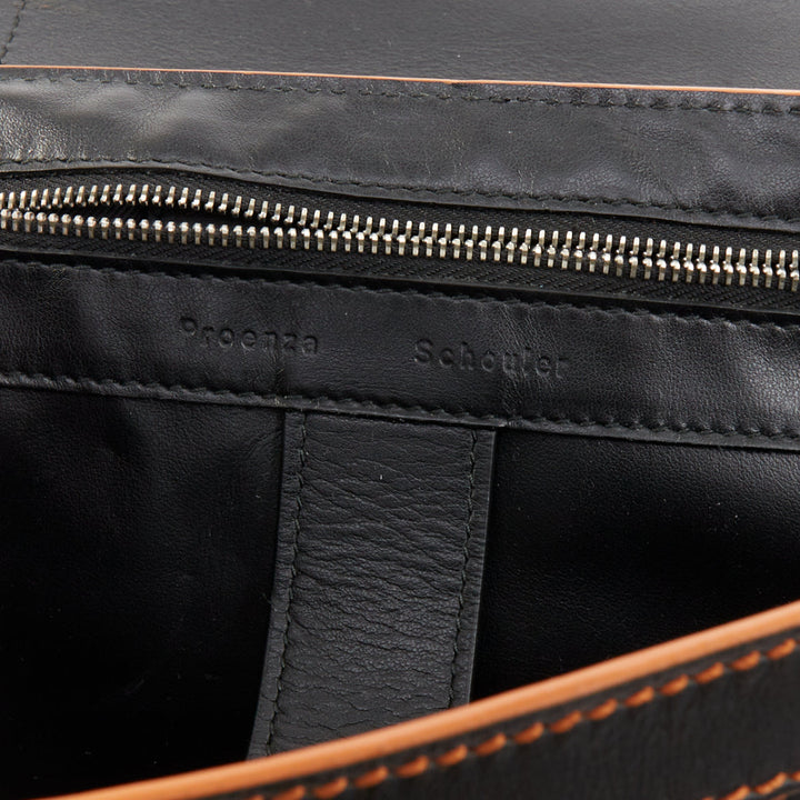 PROENZA SCHOULER PS1 Medium whipstitch black leather orange trim satchel bag OS