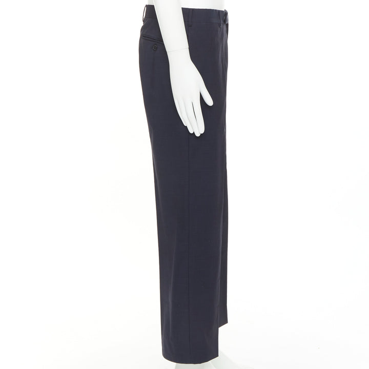 HERMES navy woven handstitched details back pocketed dress trousers IT50 XL