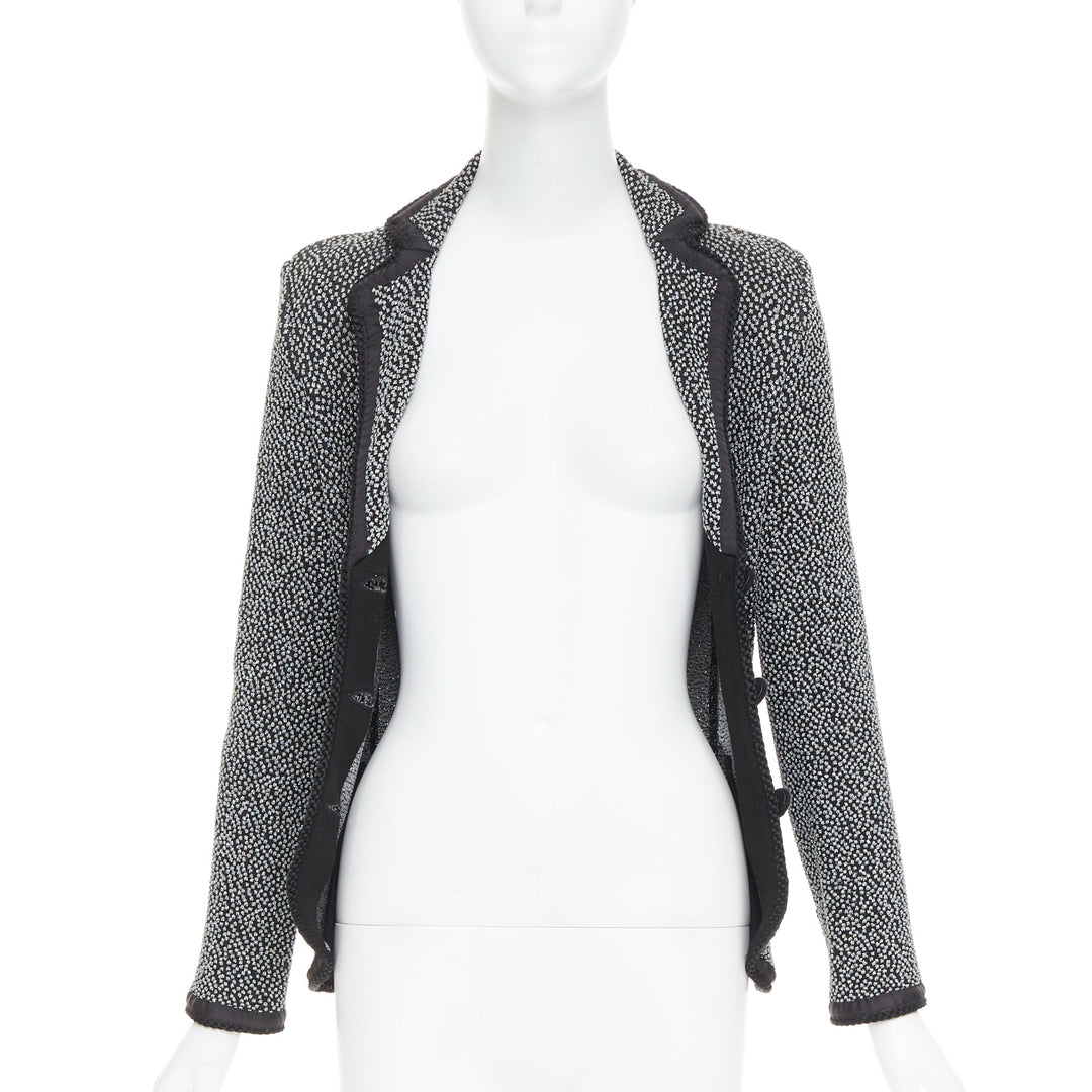 EMPORIO ARMANI silver lurex boucle applique black trim knit blazer IT40 S