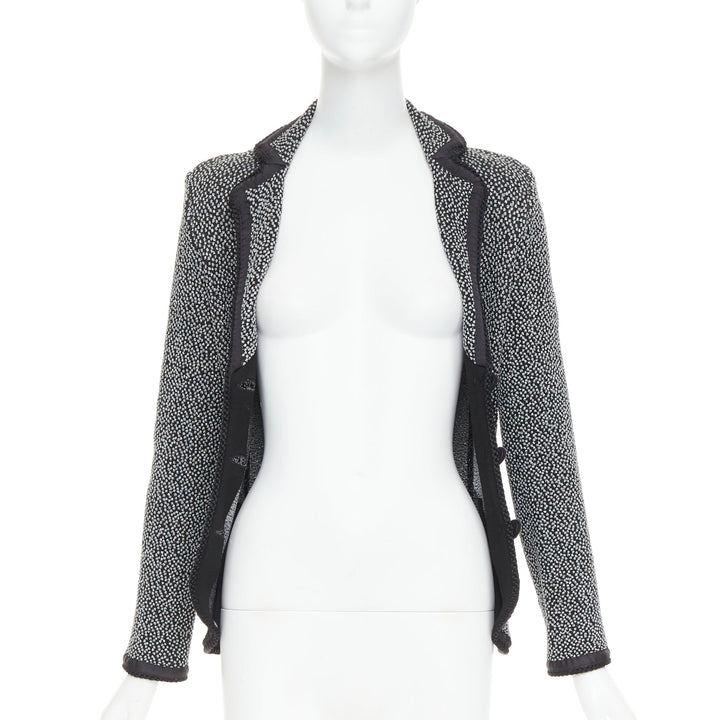 EMPORIO ARMANI silver lurex boucle applique black trim knit blazer IT40 S
