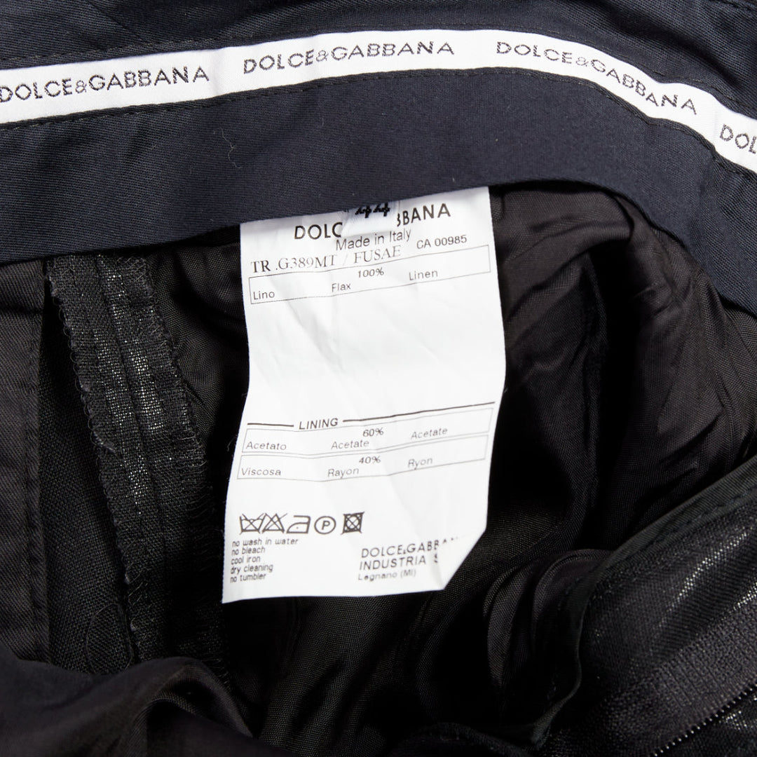 DOLCE GABBANA black linen metallic coated half canvas flap pocket suit IT44 XS