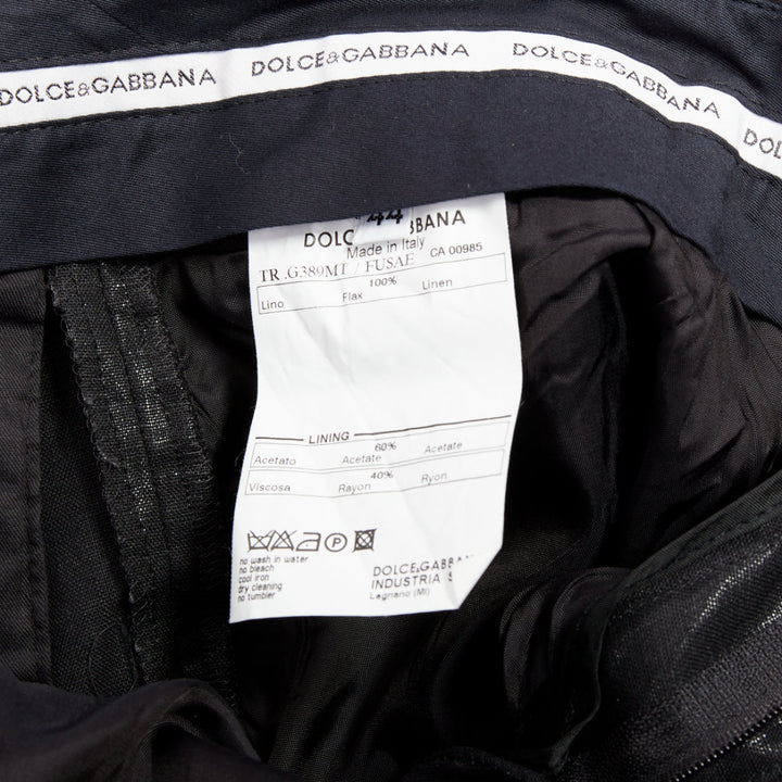 DOLCE GABBANA black linen metallic coated half canvas flap pocket suit IT44 XS