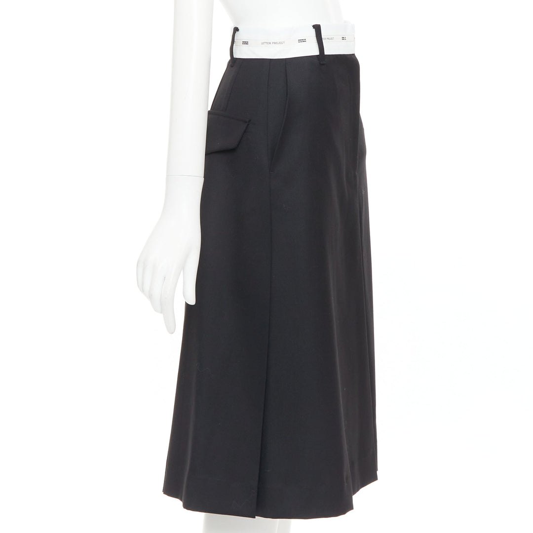 EENK LETTER X black white wool blend logo waist box pleat knee skirt XS