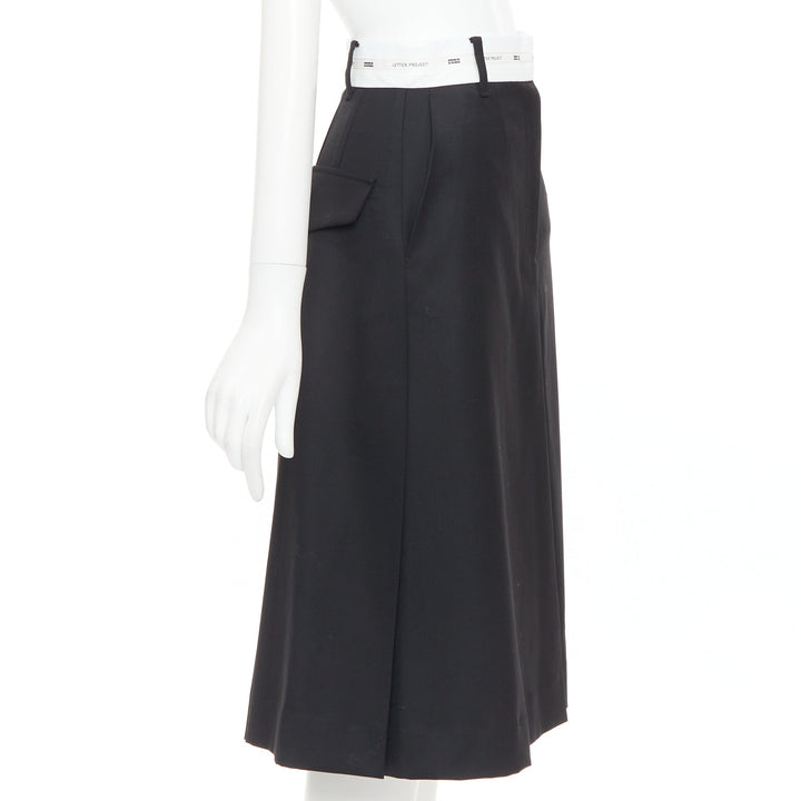 EENK LETTER X black white wool blend logo waist box pleat knee skirt XS