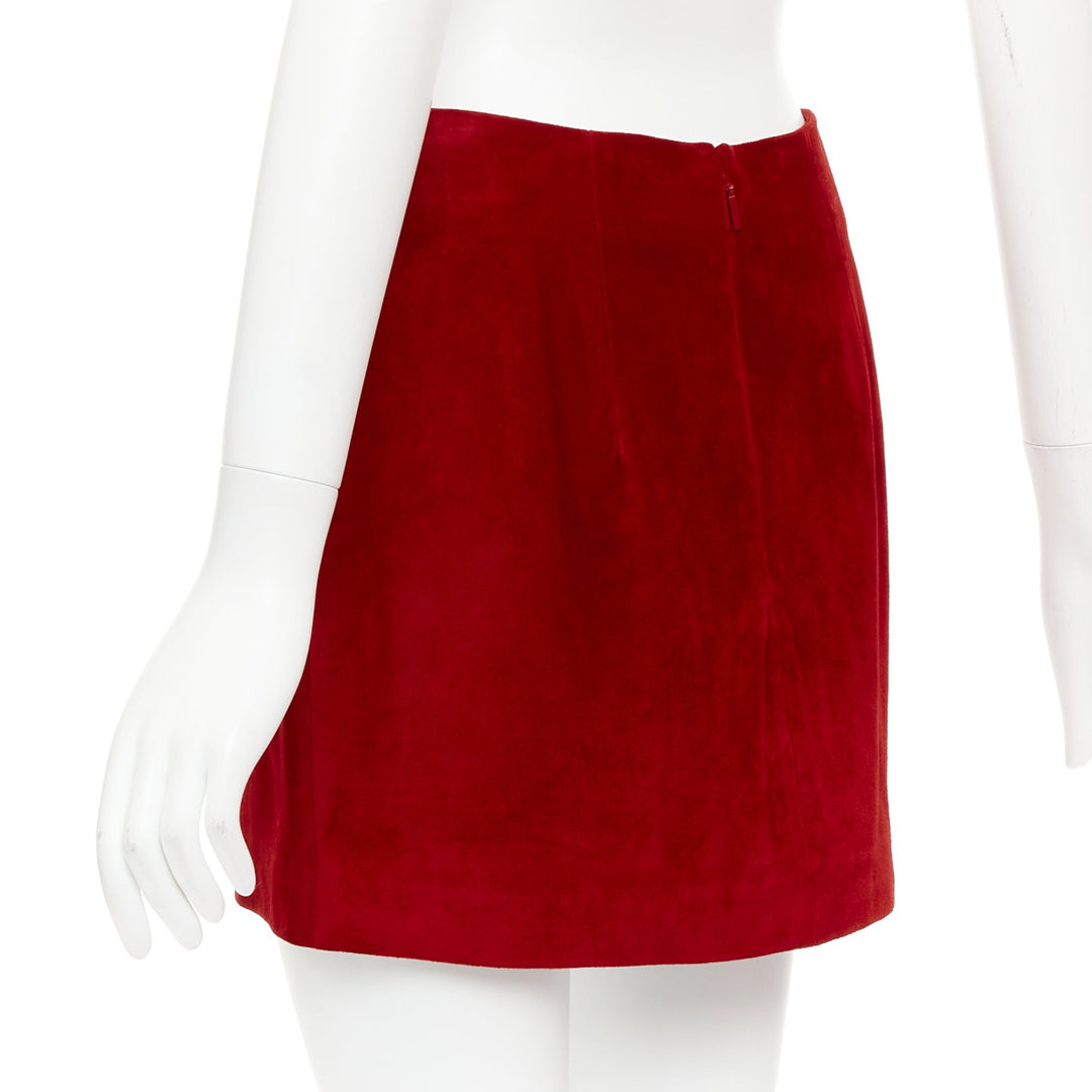 SAINT LAURENT 2019 red suede leather back dart mini skirt FR38 M