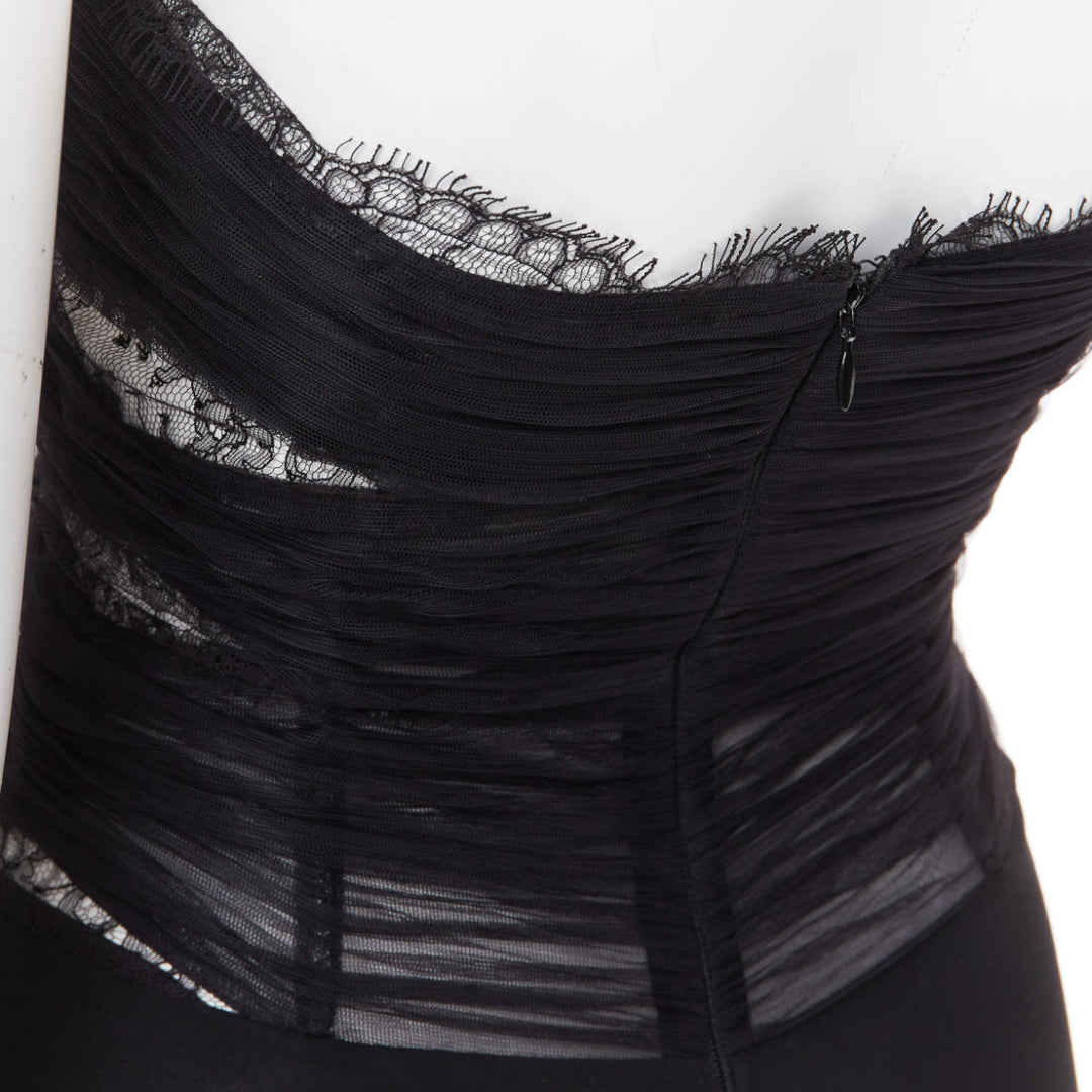 ALEXANDRE VAUTHIER COUTURE AW2022 Runway black pleated tulle sheer lace body top