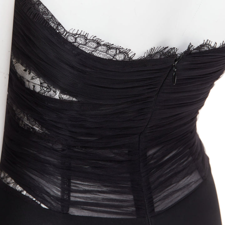 ALEXANDRE VAUTHIER COUTURE AW2022 Runway black pleated tulle sheer lace body top