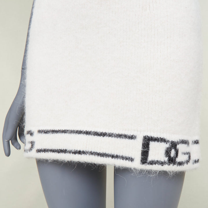 DOLCE GABBANA 2022 DG Knitted Skirt white alpaca cashmere logo skirt IT38 XXS