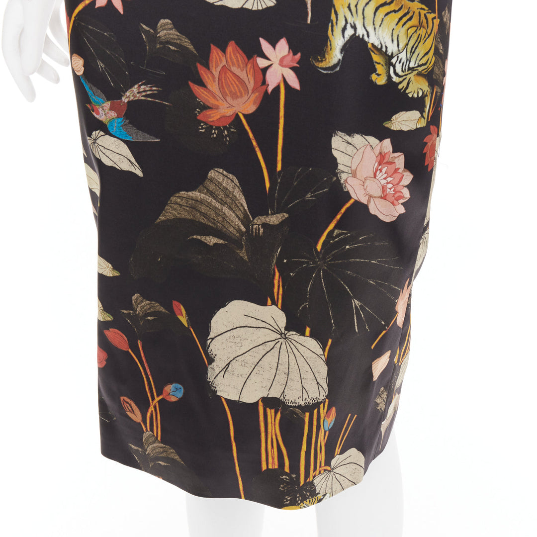 ETRO 2020 black brown water lily tiger print sheath dress IT38 XS