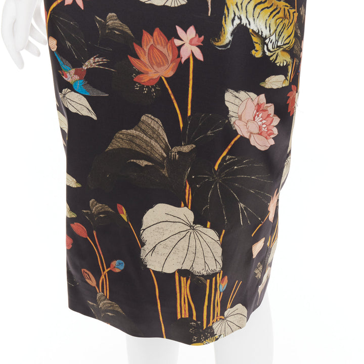 ETRO 2020 black brown water lily tiger print sheath dress IT38 XS