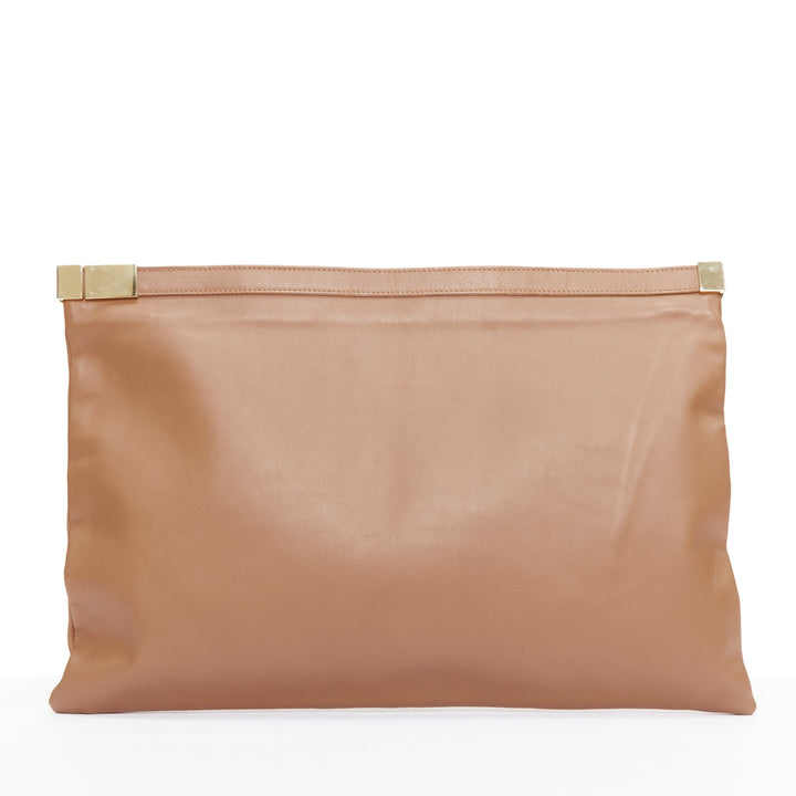 MAISON MARGIELA Line 11 tan brown gold top zip oversized clutch bag