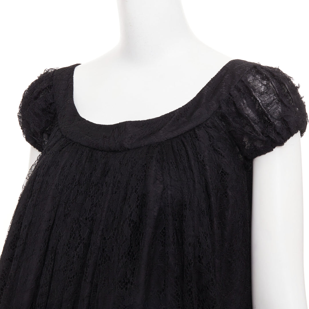 YVES SAINT LAURENT 2007 Vintage black sheer lace gathered tiered dress IT40 S