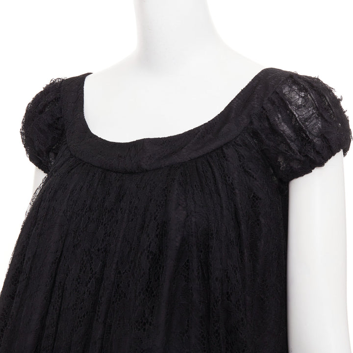 YVES SAINT LAURENT 2007 Vintage black sheer lace gathered tiered dress IT40 S