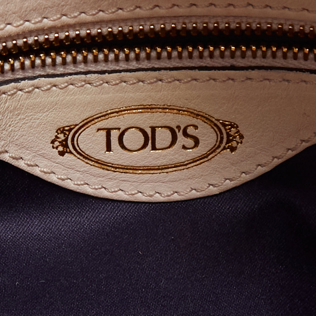 TOD'S D Cube Bauletto cream blue fur white leather GHW bowler bag