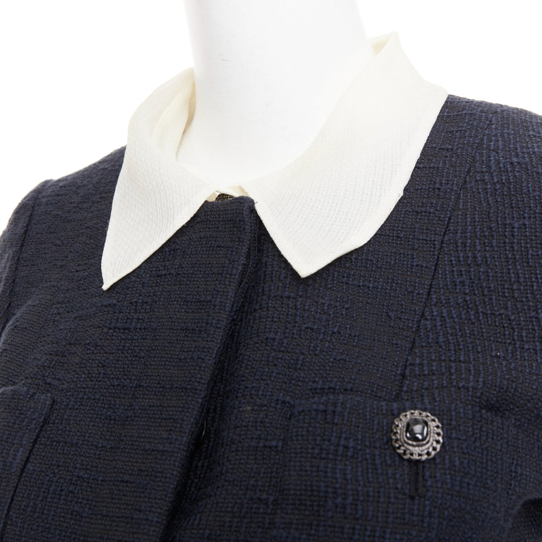 CHANEL 2010 Karl Lagerfeld Runway black cream silk trim collar crop coat FR36 S