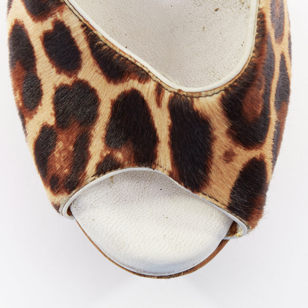 DOLCE GABBANA Vintage leopard calf hair wood chunky platform sandals EU39