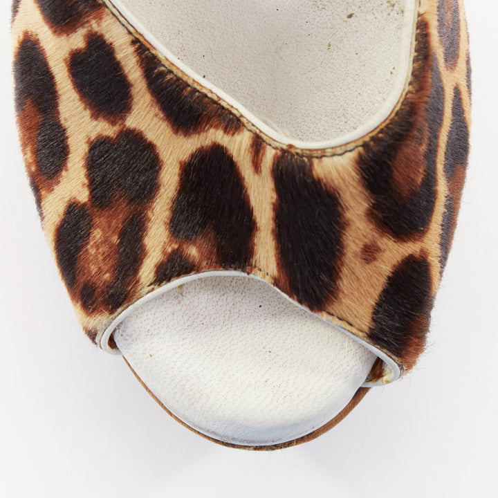 DOLCE GABBANA Vintage leopard calf hair wood chunky platform sandals EU39