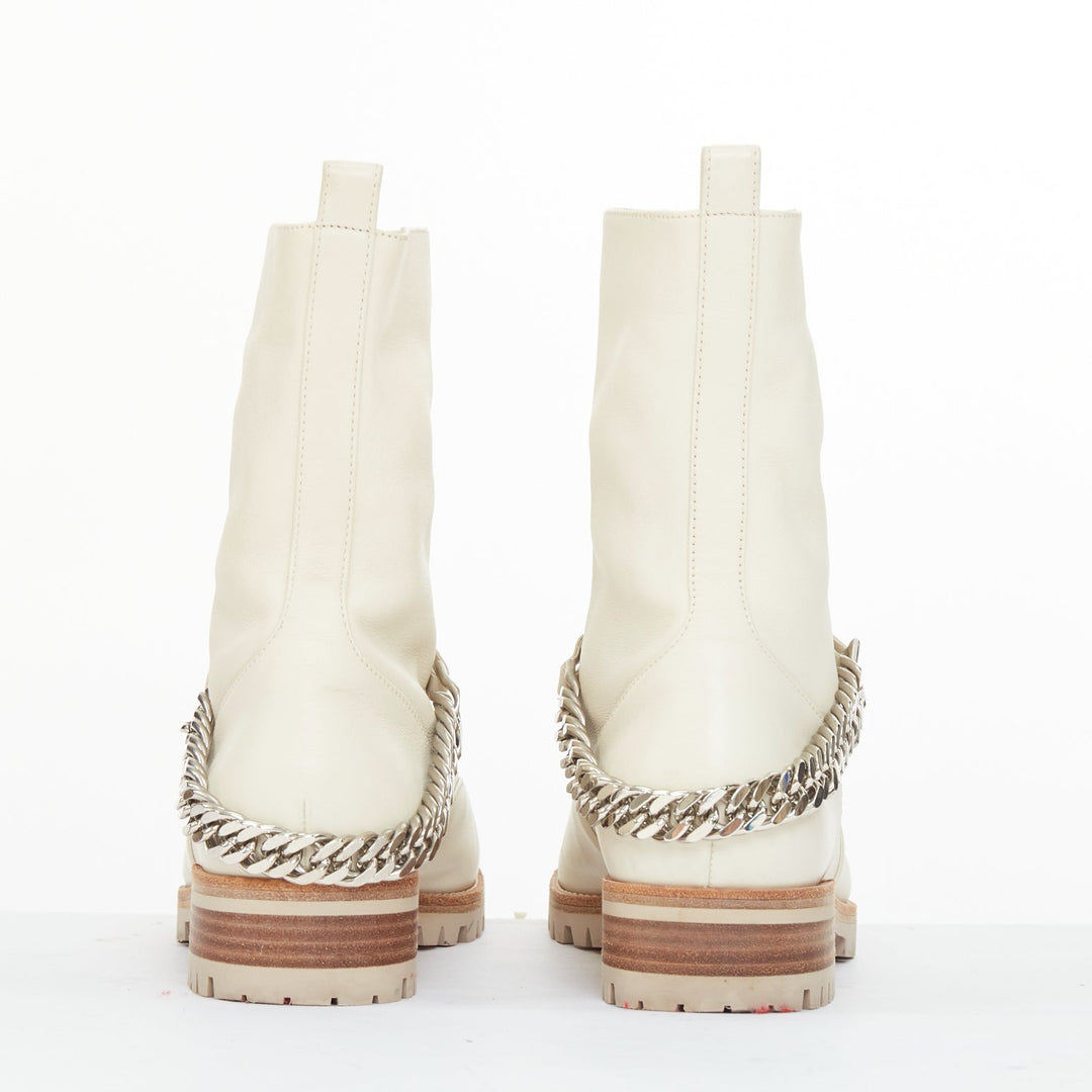 CHRISTIAN LOUBOUTIN Horse Guarda beige calf leather chain combat boots EU38