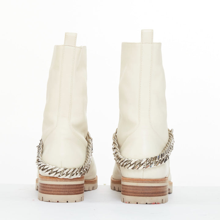 CHRISTIAN LOUBOUTIN Horse Guarda beige calf leather chain combat boots EU38