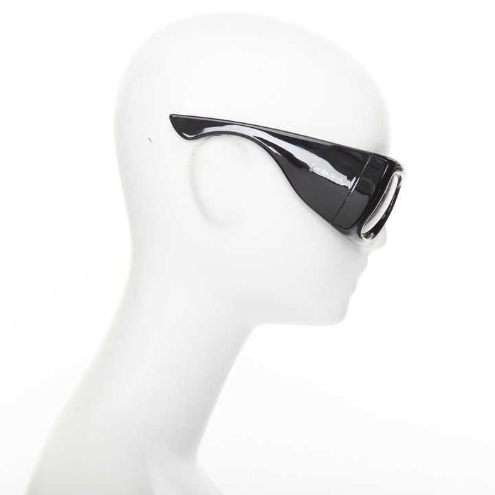 SAINT LAURENT 2023 SL 564 Mask black oversized glossy wrap shield sunglasses