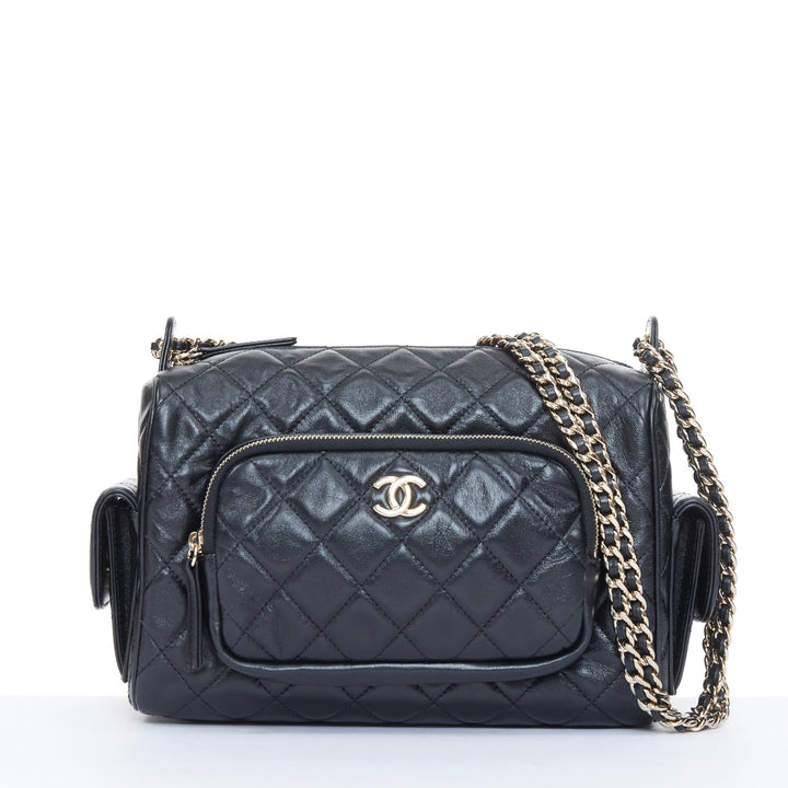 CHANEL 2024 Multi-Pocket Camera Case black quilted lambskin gold hardware bag