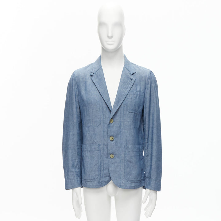MAISON KITSUNE blue textured classic 3 pockets lightweight blazer jacket L