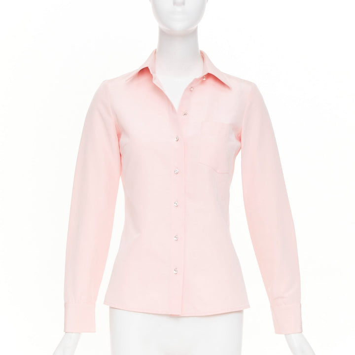 MICHAEL KORS Collection pastel pink silk cotton crystal button down top US0 XS