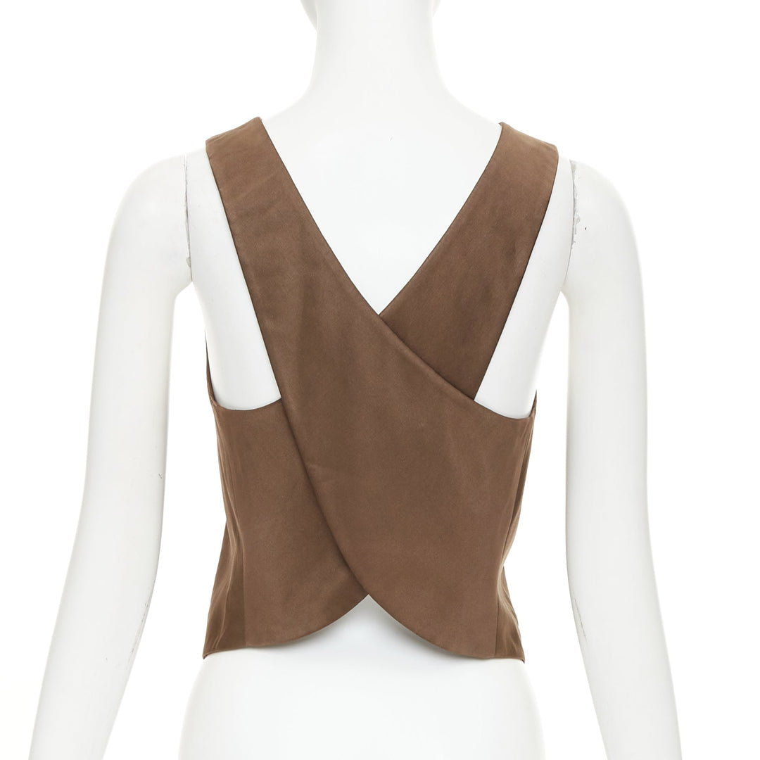GIORGIO ARMANI silk satin brown button front crossover waistcoat vest IT40 S