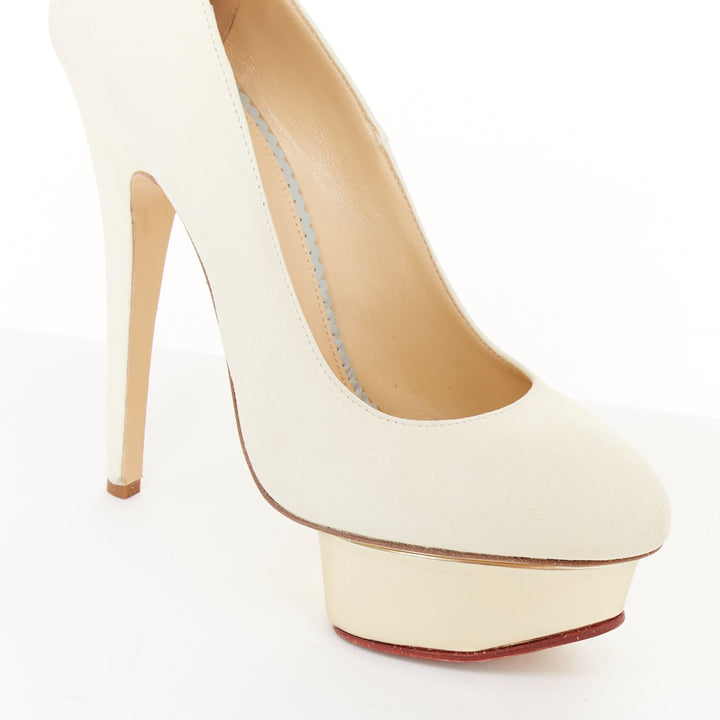 CHARLOTTE OLYMPIA 2011 Dolly cream suede gold island platform pumps EU36