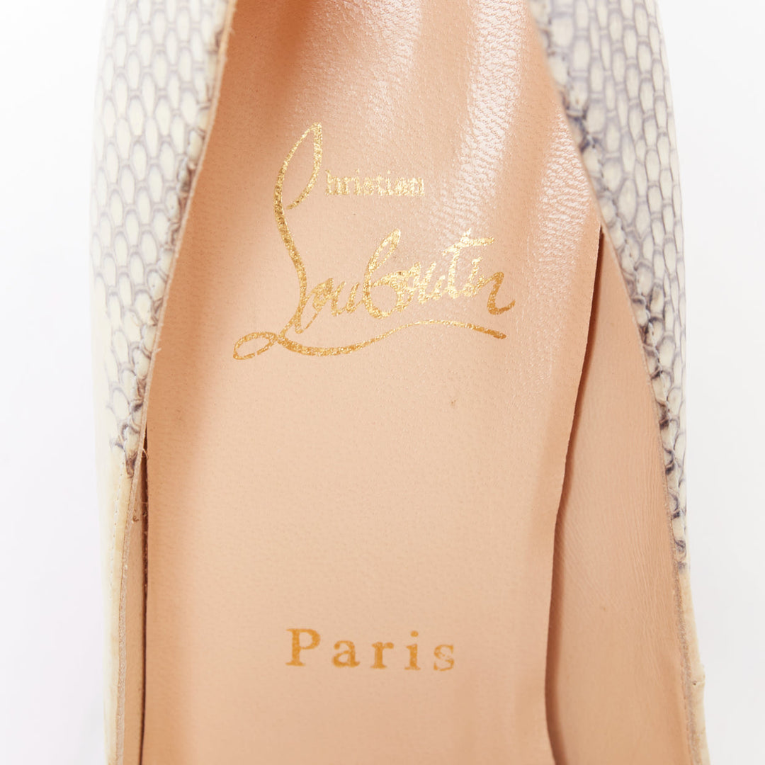 CHRISTIAN LOUBOUTIN Very Prive ivory scaled leather peep platform pumps EU37.5