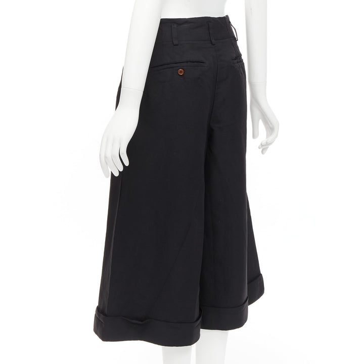 COMME DES GARCONS 2015 black polyester wide leg cuffed culotte pants XS
