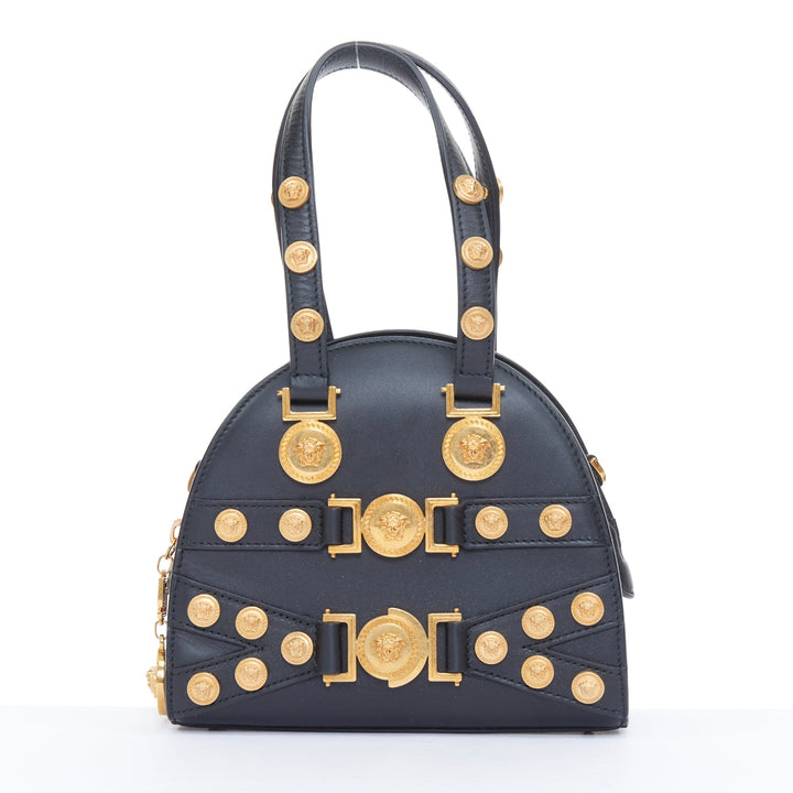 VERSACE 2018 Runway Tribute Medallion small black leather gold buckles bag