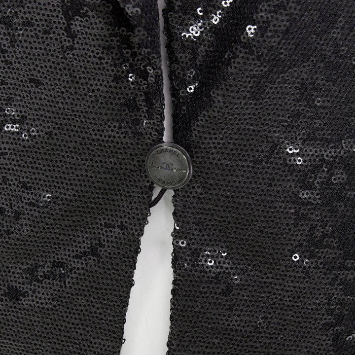 CHANEL 09C Runway Miami black sequin notched collar tailored blazer FR40 L