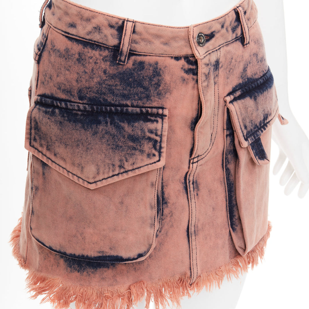 MARQUES ALMEIDA pink blue acid wash recycled cotton frayed safari skirt UK4 XXS