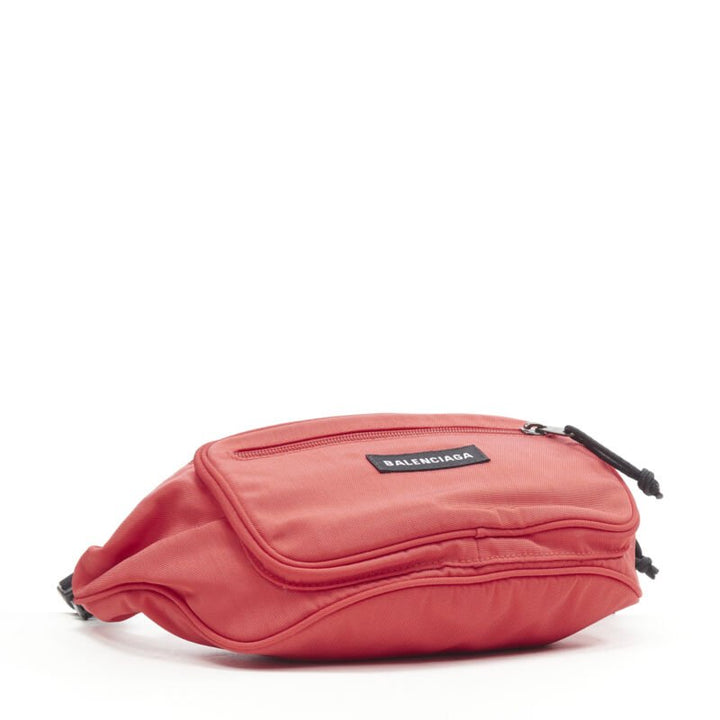 BALENCIAGA Explorer red nylon logo dual pocket waist belt pack crossbody bag
