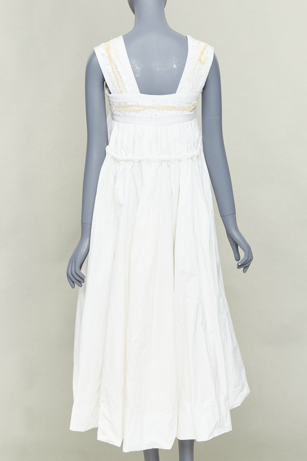DRIES VAN NOTEN white mixed fabric yellow sequin mou mou midi dress FR36 S