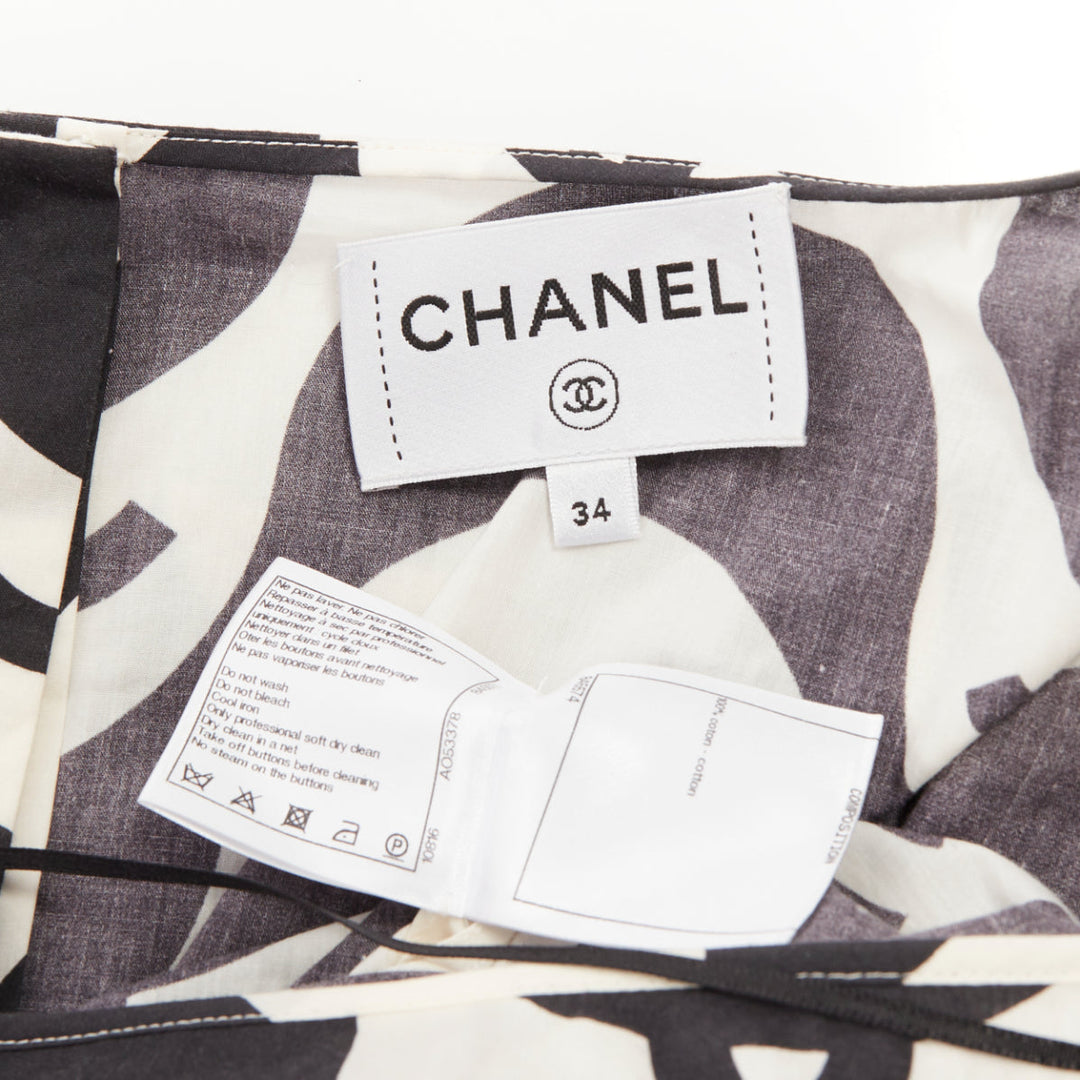 CHANEL 21P Runway black white cc wave print cotton mini romper playsuit FR34 XS