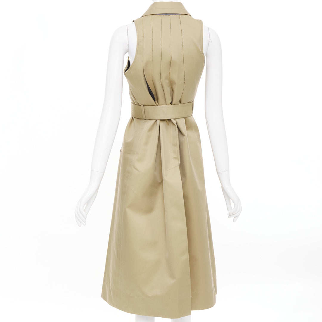SACAI 2024 Runway sleeveless asymmetric khaki cotton blend trench dress JP1 S