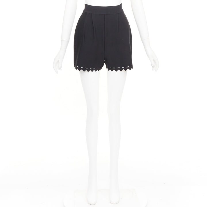 ALAIA black laser cut out high waist scallop edge knit pleated shorts FR36 S