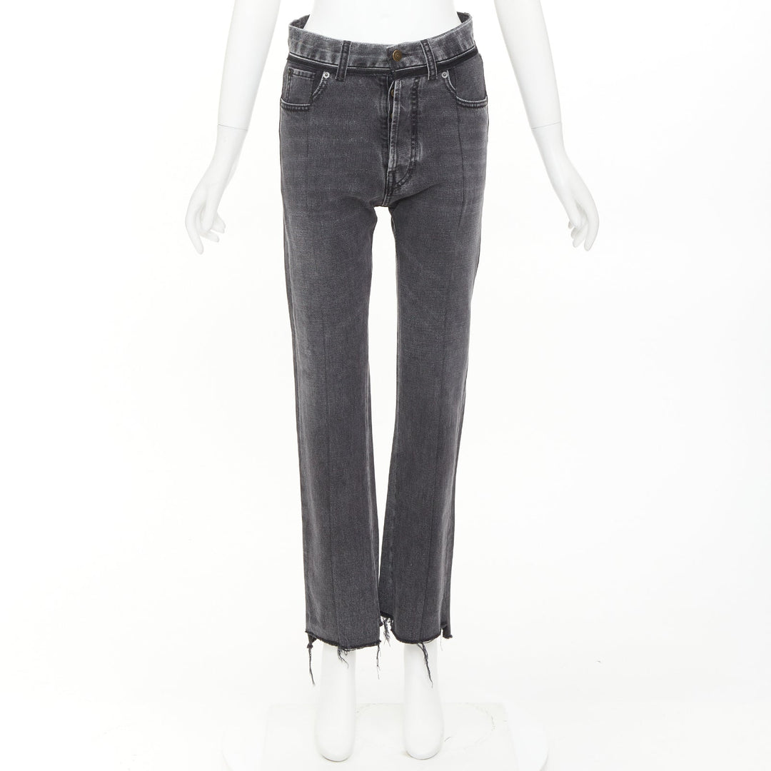 MAISON MARGIELA grey washed denim patchwork waistband print back raw hem jeans S
