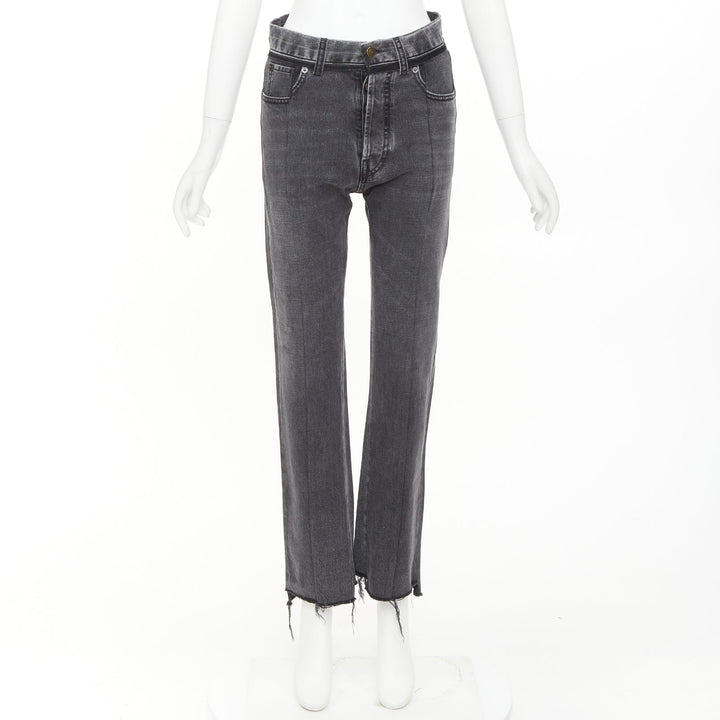 MAISON MARGIELA grey washed denim patchwork waistband print back raw hem jeans S